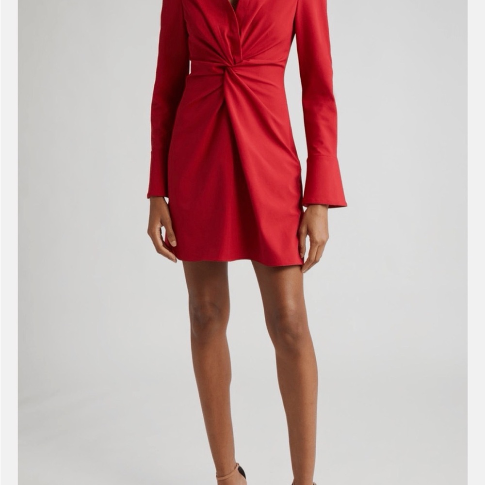Cinq a Sept Long Sleeve McKenna Knot-Front Shirtdress Warm Cranberry